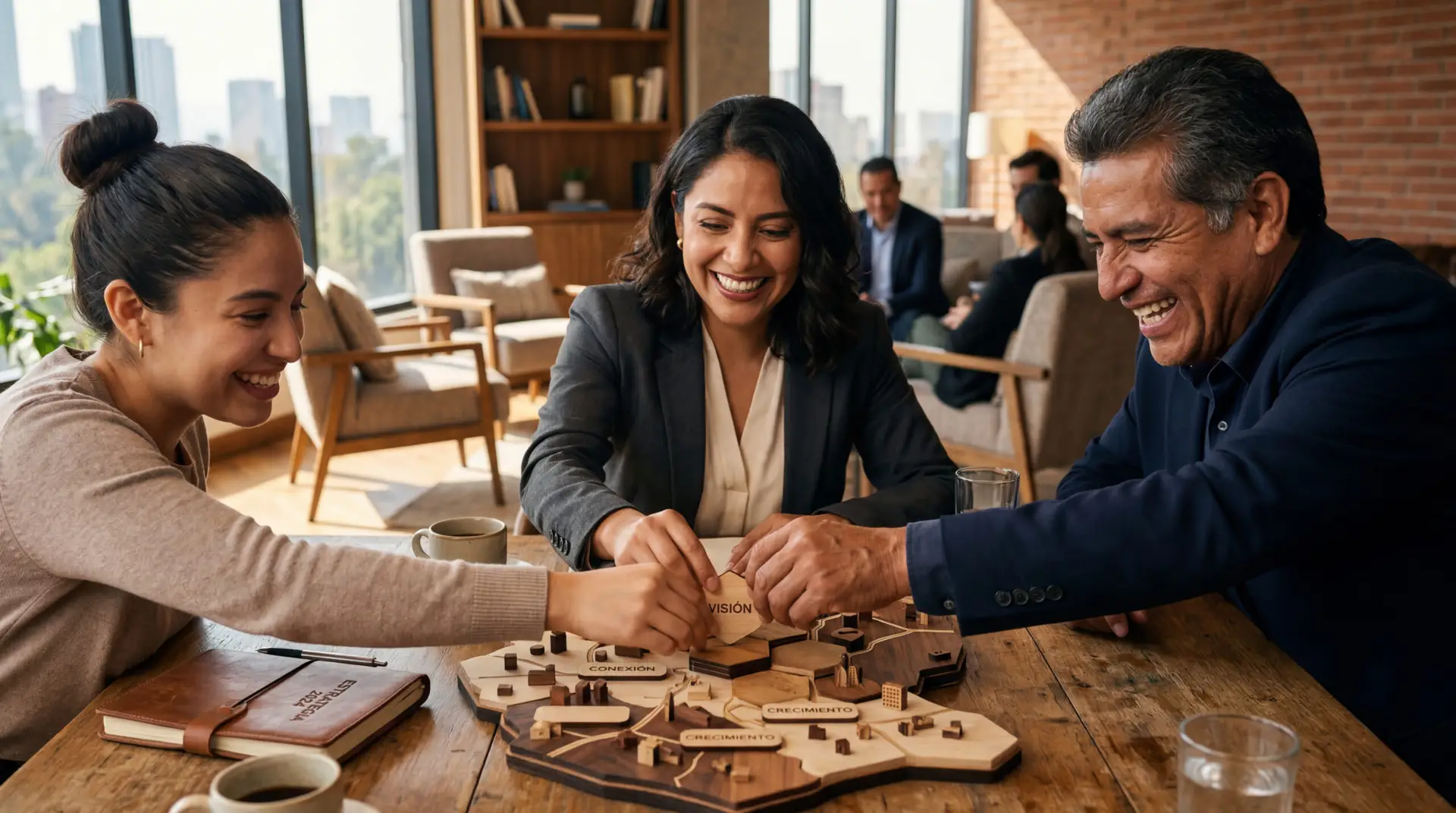 GRUPO DE EJECUTIVOS TRABAJANDO EN UNA DINAMICA DE FOTRALECIMIENTO Y TRABAJO EN EQUIPO