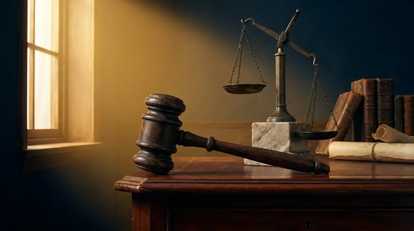 El poder en vilo liderazgo: balanza de justicia en equilibrio inestable, símbolo de transiciones políticas