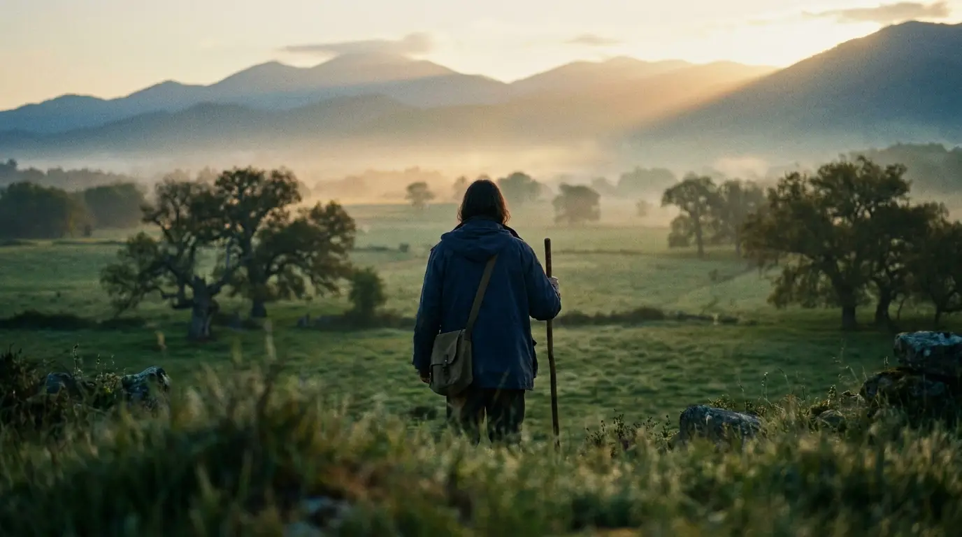 Liderazgo de los hobbits: paisaje pastoral simbolizando lecciones de Tolkien para directivos