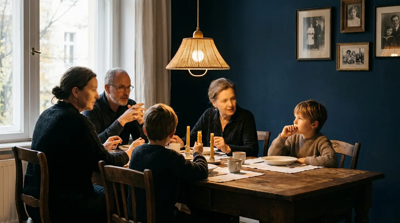 Liderazgo y familia: cena familiar de tres generaciones, símbolo de la primera escuela del directivo